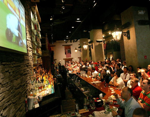 photograph of People cheering at a bar