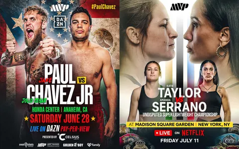 Imagery promoting the Paul vs. Chavez Jr. and Taylor vs. Serrano boxing events